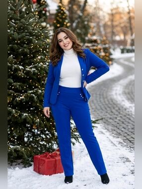 Royal Blue Thermal Leggings L – Soft Fleece Lining & Shiny Button Detail